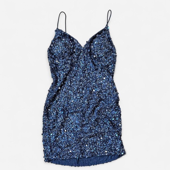 Small Blue Sequins Mini Party Dress adrianna papell NWT - Picture 1 of 8